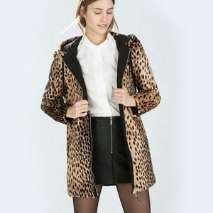 Zara Animal Print Jacket Faux Fur Leopard Print